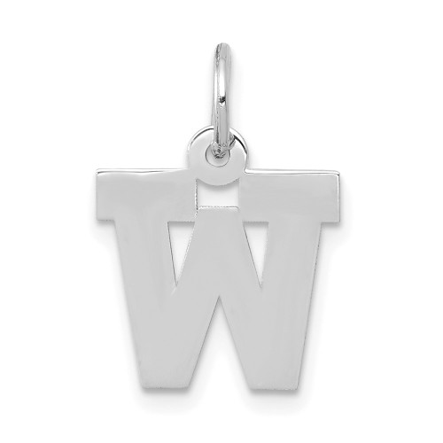 14K White Gold Small Block Initial Letter W Charm Pendant - (B11-940)